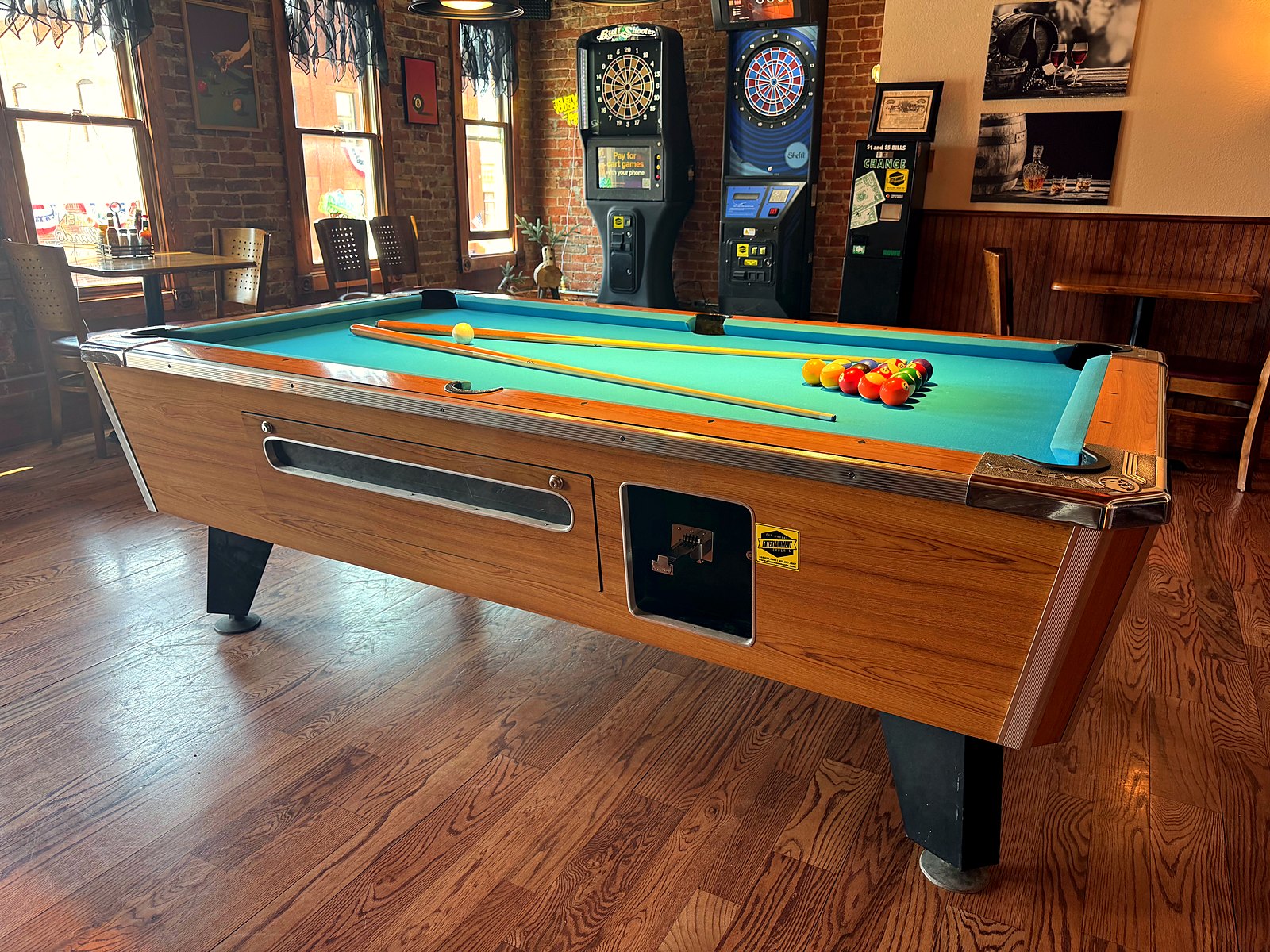 Pool table and dart boards in the Prospector's Den at The Creek